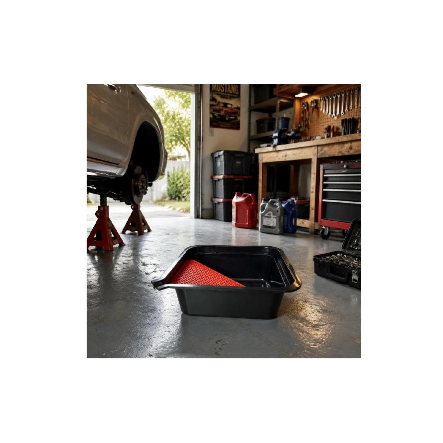 Oil Drain Pan Raised Edges Engine Oil Drain Pan Vehicle Maintenance Molded Finish Garage Equipment Wide Exposed Top for Workshop