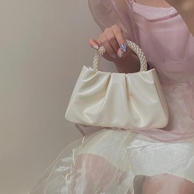 Nouveau Petit Sac à Main Perle pour Femmes Plissé Mode Nuage Sac Mobile Bandoulière Épaule Mini Sac