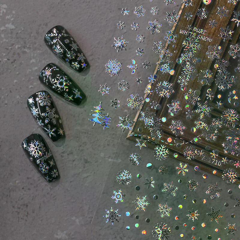 1Sheet Christmas Decorations 2026 New Year Nail Stickers Press On Nails Laser Snowflake Snowman Christmas Tree 3D Nail Decal