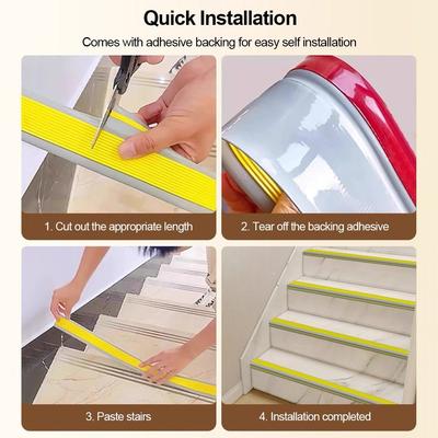 Nova Fita Antiderrapante Autoadesiva para Escadas em Forma de L Impermeável Tiras Protetoras Antiderrapantes Acabamento de Borda de Escada em PVC para Interior e Exterior