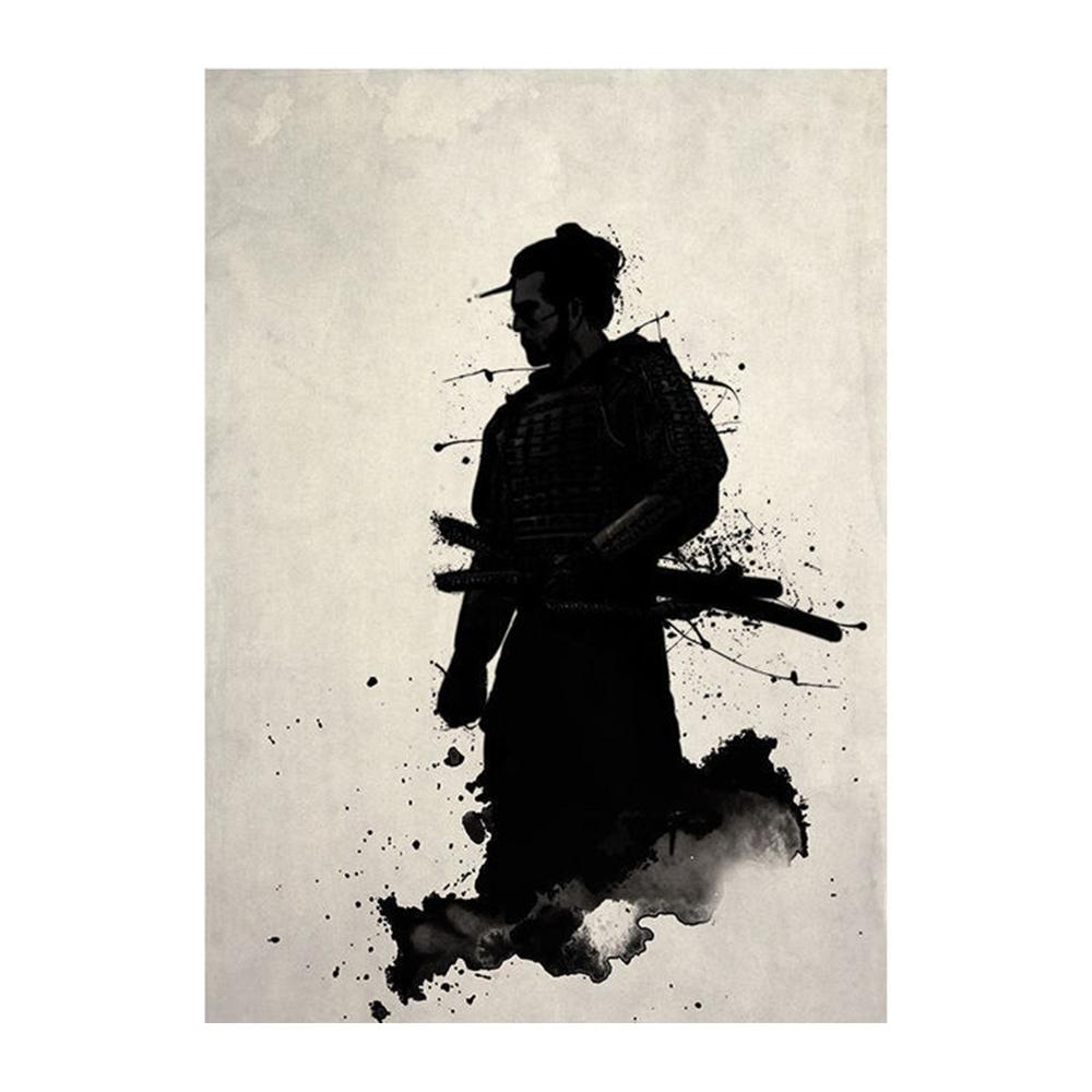 Abstract Japanese Samurai Ink Art Canvas Painting Figure Portrait Poster Prints Living Room Bedroom Black White Wall Art Pictures Modern Home Decor