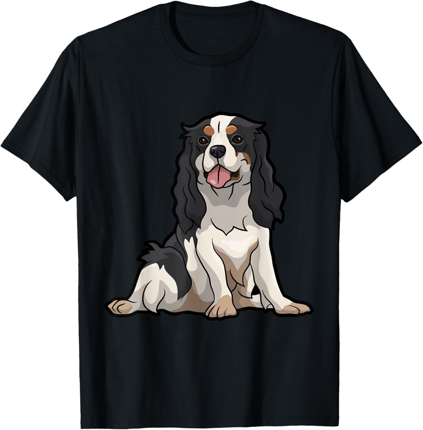 

Tricolor Cavalier King Charles Spaniel Dog Sitting Graphic T-Shirt Casual Cotton Tee 4XL