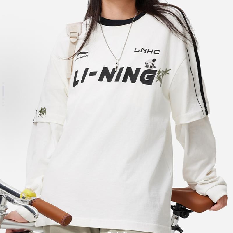 Li Ning Sports Fashion Series Letter Print Round Neck Loose Short Sleeve T-Shirt Unisex Tops White AHSU657-1(TEAM702-3.4.1)