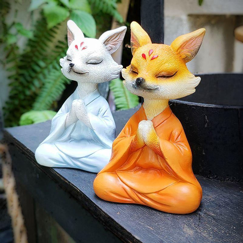 

Zen Fox Decoration Vintage Nine-tailed Fox Fleshy Bonsai Decoration Crafts Household Creative Car Table Personality Knickknacks meditation practice linen fox trumpet