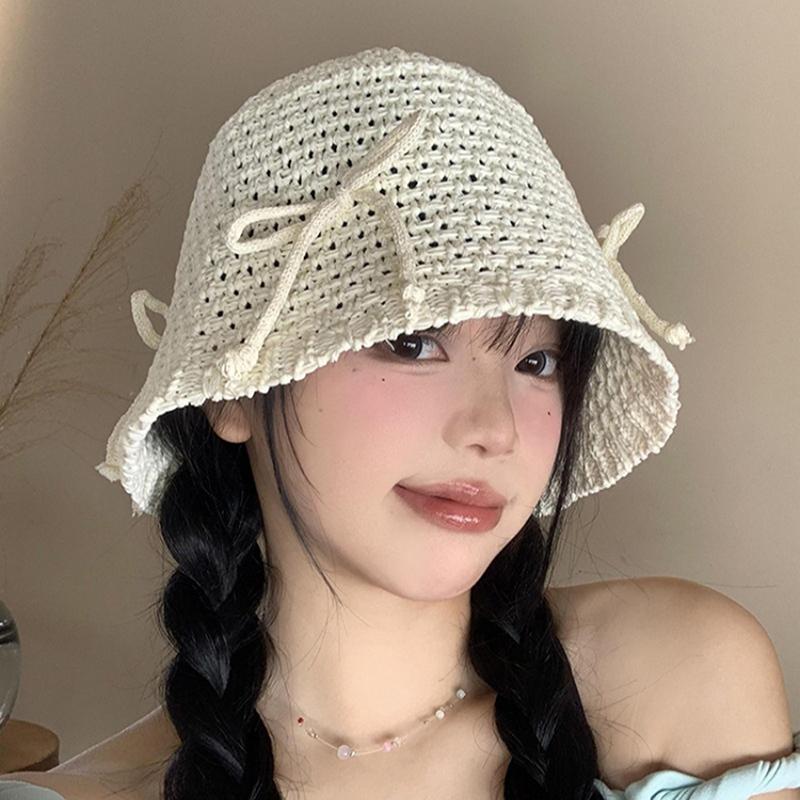 Beach Korean Straw Hat Summer Women Visor Breathable Chic Bucket Hats Fisherman Cap Hand Weaving Girl Fishing Sun Caps For Women