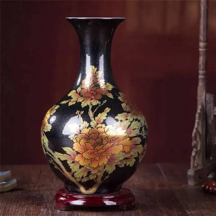 Neue chinesische Stilvase Jingdezhen Gelbe Kristallglasur Blumenvase Heimdekoration Handgefertigt Glänzend Famille Rose Vasen