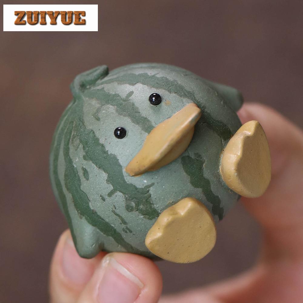 Yixing Purple Clay Watermelon Duck Tea Pet Vintage Tea Games Tea Figurine Play Toys Tea Statue Ornaments Supplies Workmanship