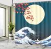 Japanese Wave Moon Shower Curtain Autumn Maple Art Traditional Japanese Bathroom Decor Linen180X230