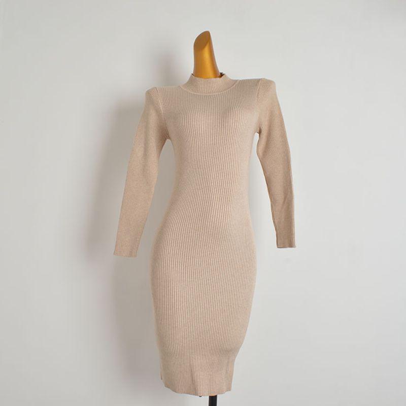 Fall and Winter New Arrival Cut Label Half-High Collar Long Sleeves Knitting Dress Female Skinny Inner Match Bottoming Mid-Length Hip Skirt