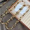 Vintage High-Quality Maillard Style Natural Tiger'S Eye Stone Artificial Coffee-Colored Knitted Cloth Sweater Chain Necklace