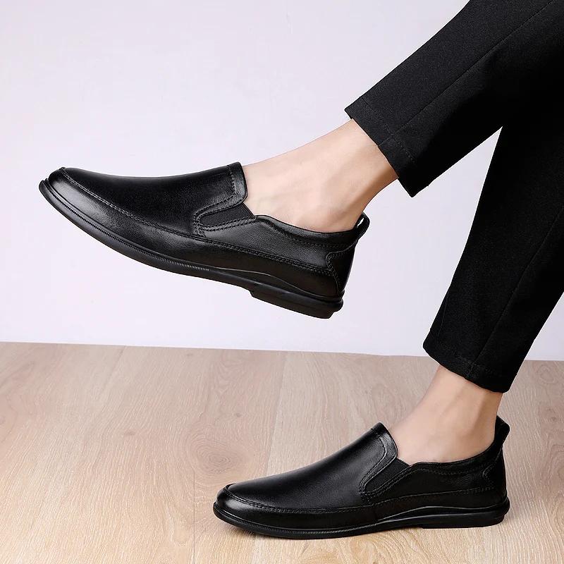 Vintage Men's Genuine Leather Shoes Business and Office Attire Loafers Black Men's Casual Flat Bottomed Tourism Brown Oxford