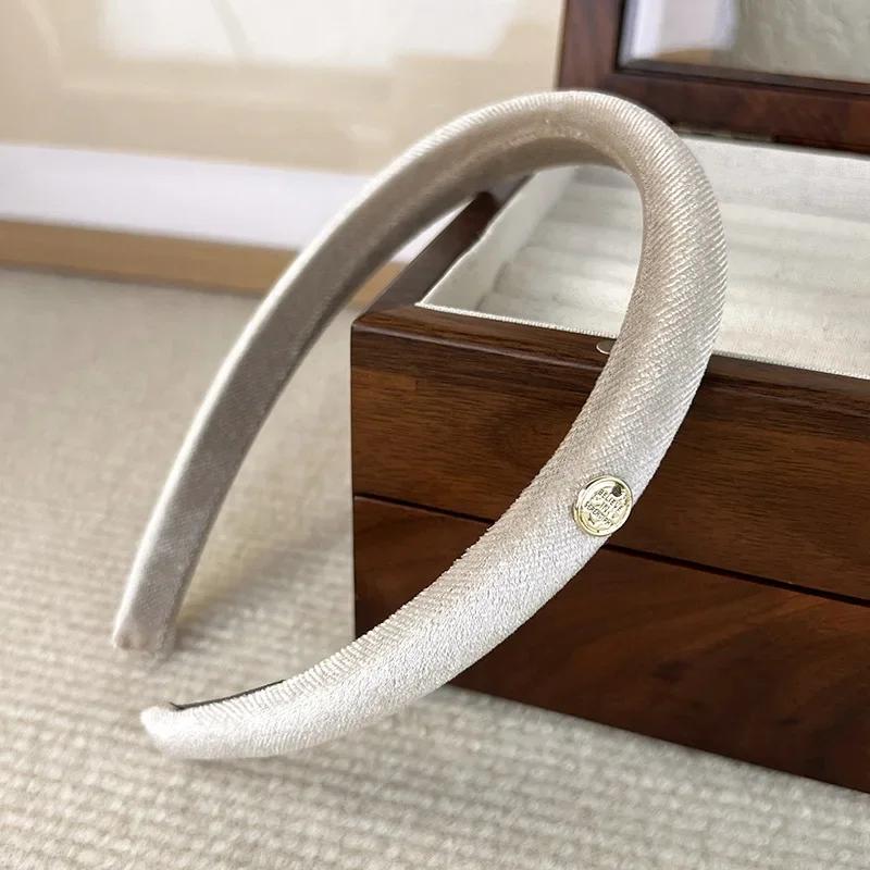 Retro Velvet Textured Gold Label Headbands for Woman Girl Temperament Hair Hoop Simple Colorful Hair Bands Fashion New Headdress