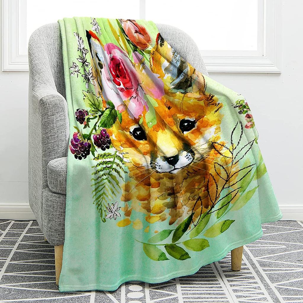 Cute Cartoon Fox Digitalprinted Polyester Bedroom Velvet Flannel Cover Blanket Fleece Soft Sofa Cover Blankets for Beds