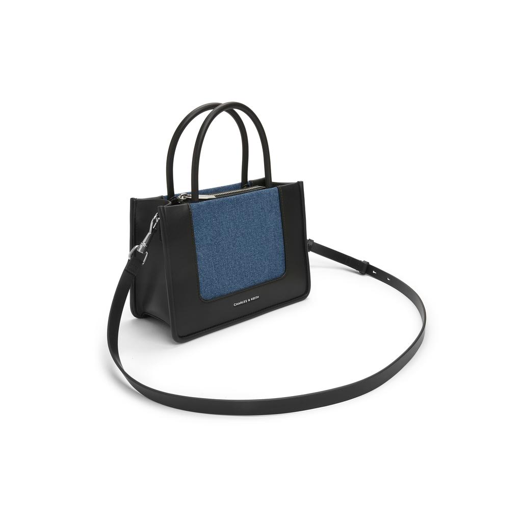 New CHARLES&KEITH PU/fabric Shoulder Bag, Crossbody Bag, Handbag Medium Size Women's Dark Denim Blue/Tan Tea Brown CK2-30701396-1-NEW