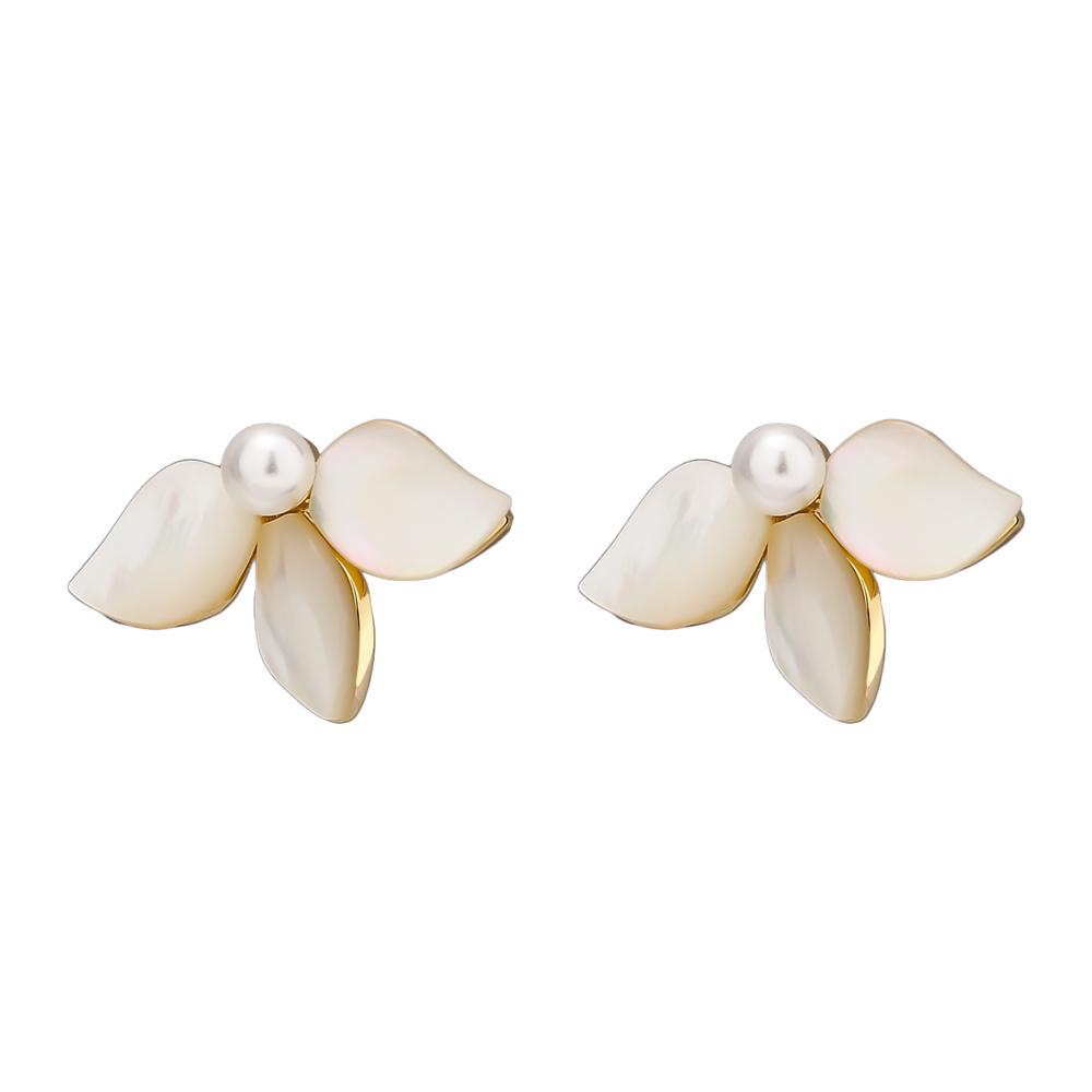

Yhpup Fashion Natural Shell Flower Stud Earrings Statement Simulated Pearls Small Chic Jewelry for Women Aros Mujer Oreja Gift