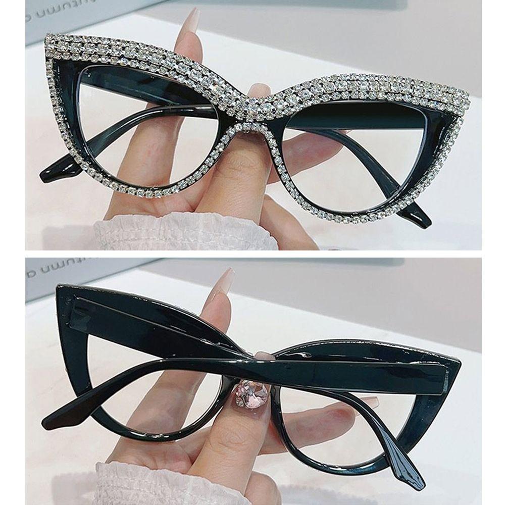 Portable Rhinestone Reading Glasses Eye Protection Square Presbyopia Eyeglasses Vintage Ultralight Hyperopia Glasses for Women