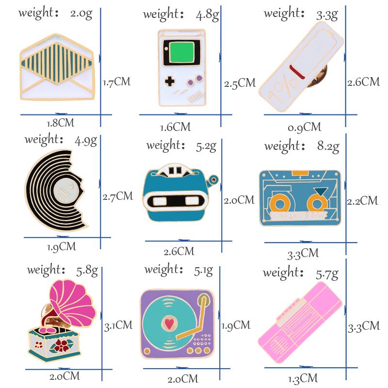 9 Style Brooch Vintage Game Machine Envelope Phonograph Square Enamel Pin And Brooches For Women Badge Jackets Men Accessories