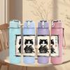 1PC Cat Sketch Black White Art Print 750ml Color Plastic Sports Water Bottle Leakproof Flip Straw Lid Suitable for Sports Office Home Use