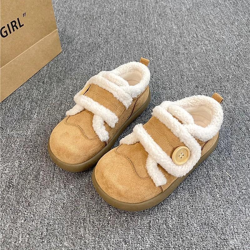 Milchweiße Samt-Klett-Flauschschuhe Damen Herbst und Winter neue Samt warme Einzelschuhe Nische hässlich süß Baumwollschuhe