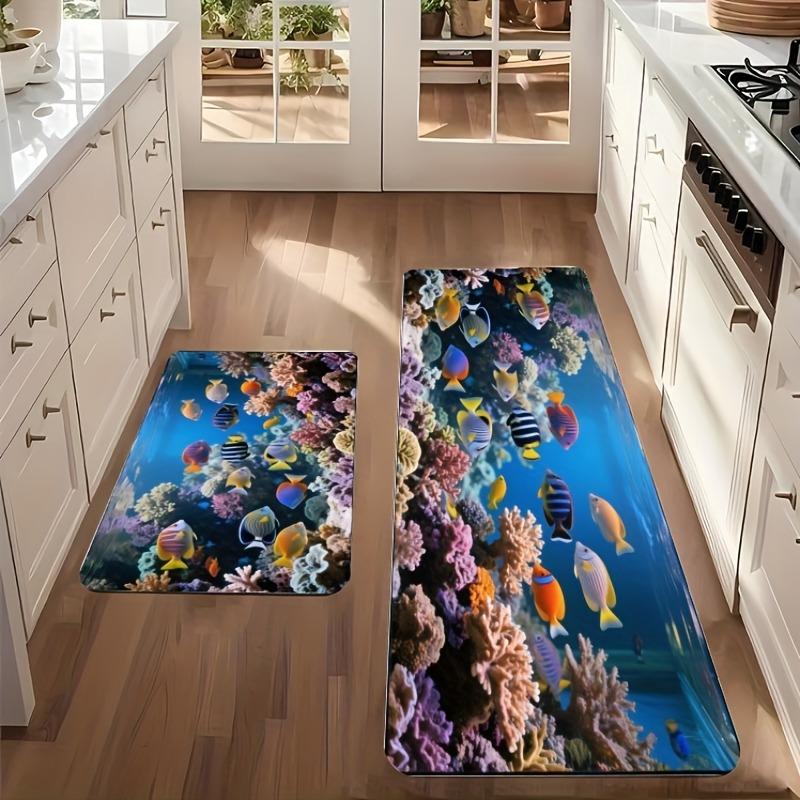 1PC Marine Ecosystem Kitchen Rug Non-Slip Door Mat Pop Design Bathroom Rug Bath Mat Carpet for Home Sink Laundry Decor