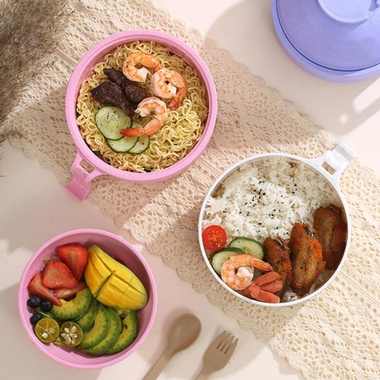 Mikrowellen-Ramen-Schüssel mit Deckel Instant-Nudelschüssel-Set mit Stäbchen Löffel und Gabel Kunststoff Tragbarer Nudelbehälter für Reisen und Zuhause Mittagessen