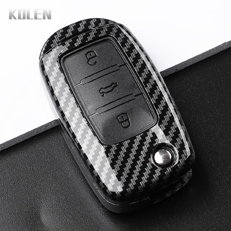 Schlüsselhülle aus Kohlefaser mit 2 oder 3 Tasten für VW Volkswagen Polo, Tiguan, Passat, Golf 7, Jetta, Skoda Kodiaq, Superb, Octavia und Seat