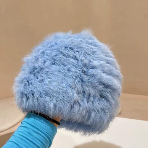 Rabbit Fur Hat Female Chuanxi White Fur Hat Fur Cold and Warm Plush Knitted Hat Cute Headgear Autumn and Winter