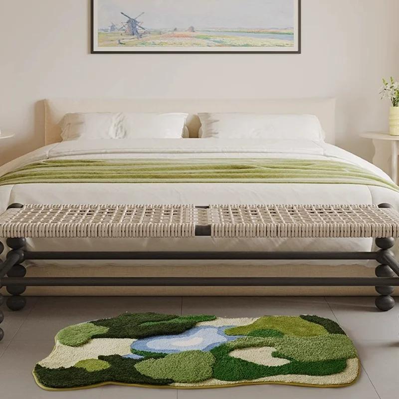 Garden Moss Hand Tufted Area Rug, Bedroom Bedside Rugs, Flocked Art Deco Carpet, Thickened Microfiber Floor Mat, Super Soft