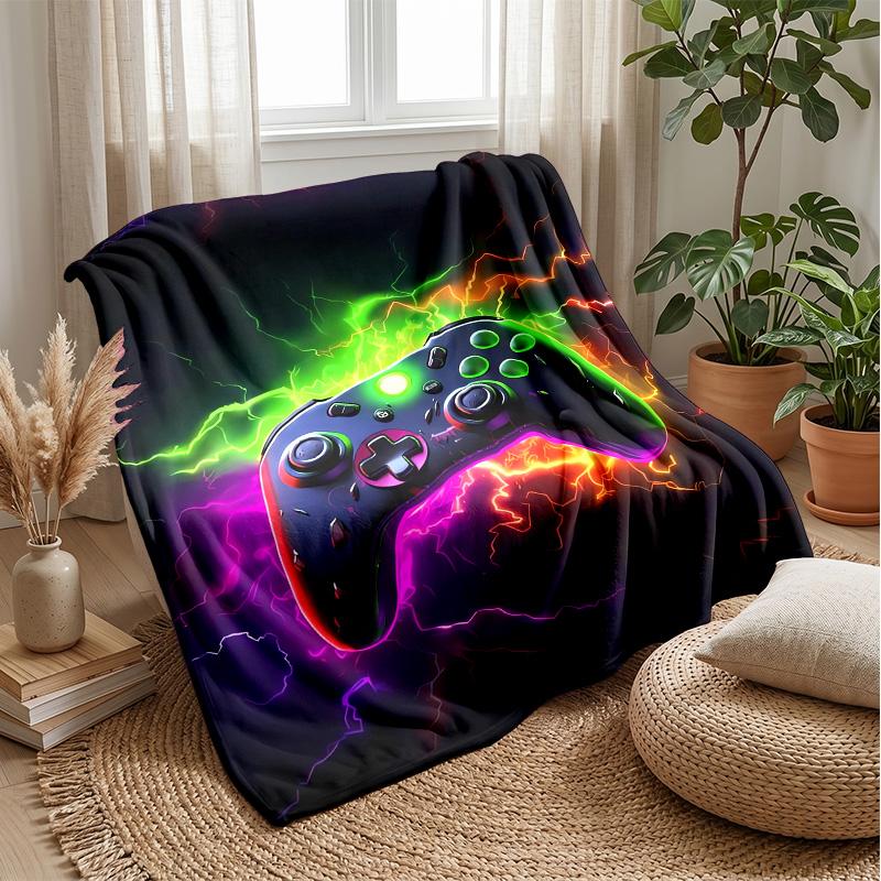 Neon Gaming Controllers Theme blanket Lightweight Warm Flannel Blanket Decorative Throw Blanket for Home Decoration