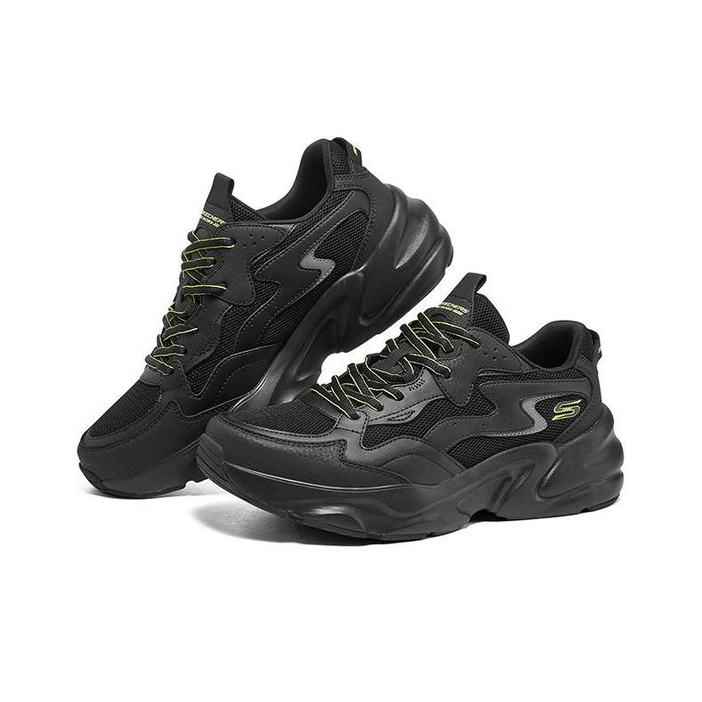 Skechers DLites Mesh Trendy Comfortable Versatile Shock Absorbing Breathable Impact Resistant Low Top Dad Shoes Men Sneakers Black 118323-BBK