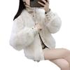 New imitation fox fur jacket winter temperament leather jacket short 2024 crew neck cotton coat young