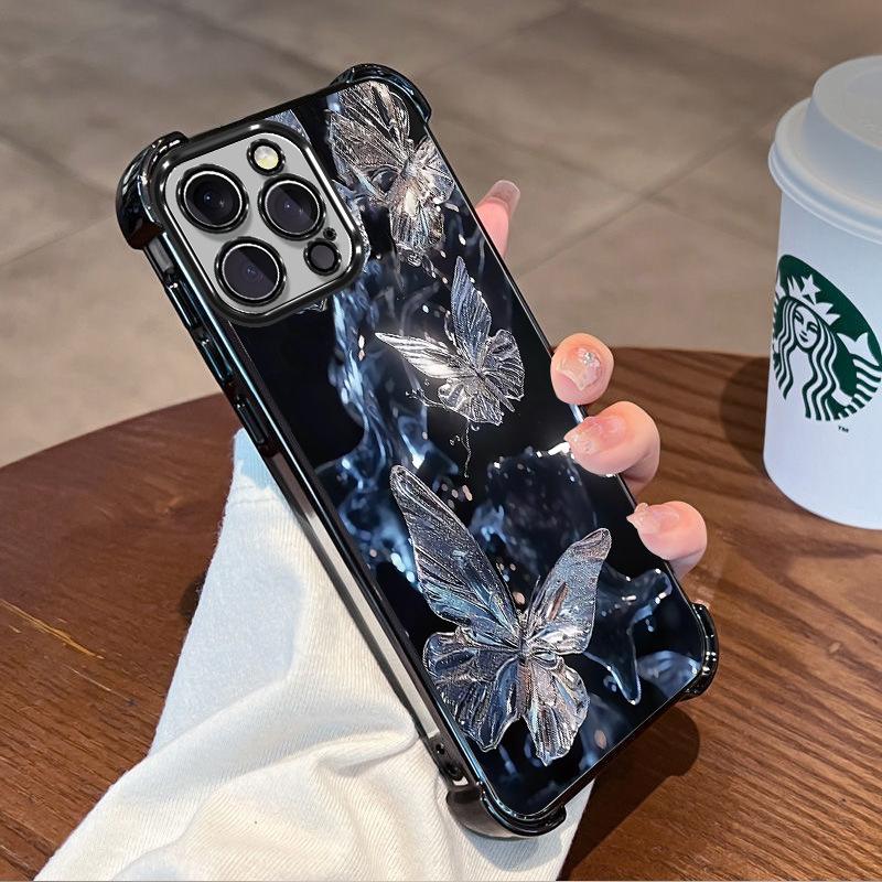 Dream crystal butterfly suitable for iphone16pro electroplated frame mobile phone case Apple 15/14pm anti-collision soft case