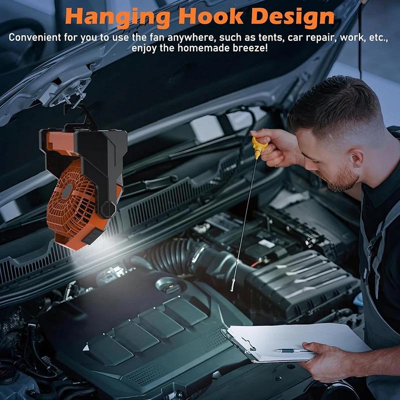 Usb Rechargeable Camping Fan With Light Hook - Portable Outdoor Tent Fan, Personal Desk Fan For Travel, Home, Emergency Use