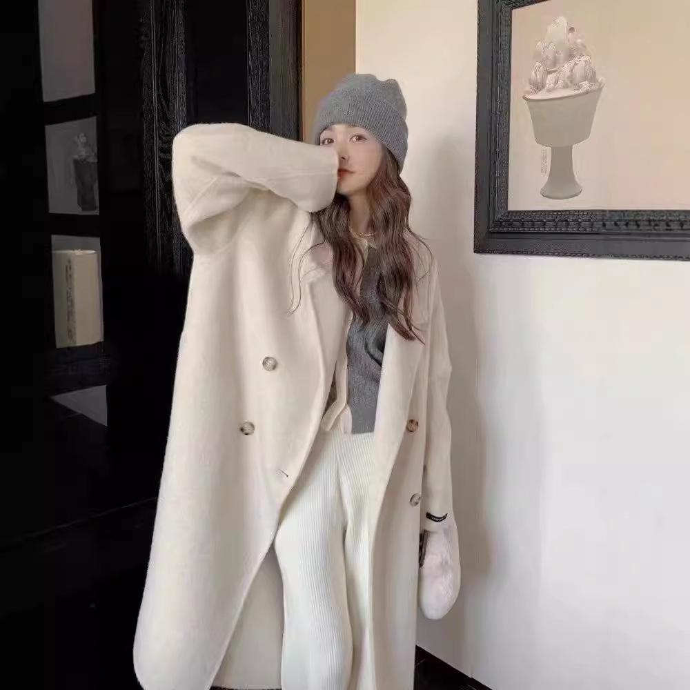 Double-sided Velvet Coat for Women In Autumn and Winter New Korean Hepburn Style Mid-length Knee-length Woolen Coat