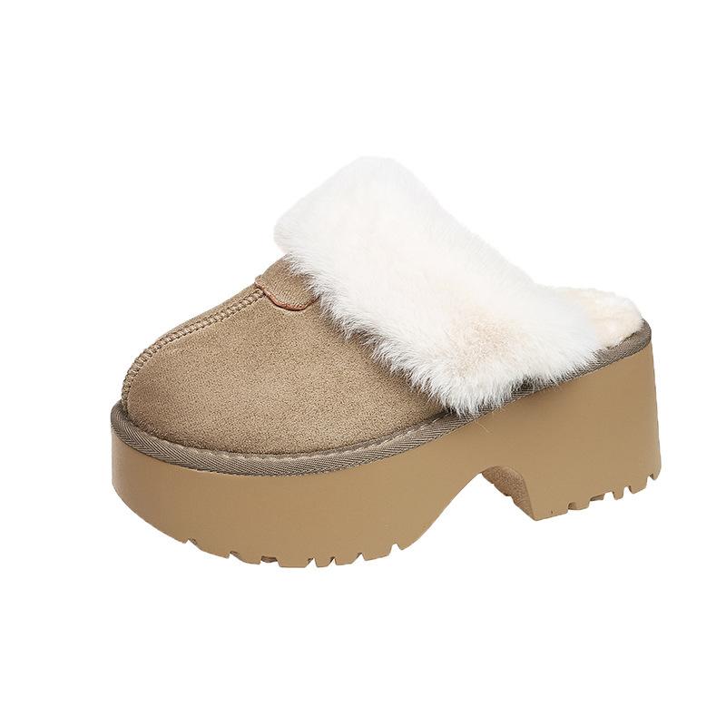 Mao Mao bag head slippers women's 2025 winter new outer wear thick-soled heightening velvet cotton shoes fur integrated snow boots