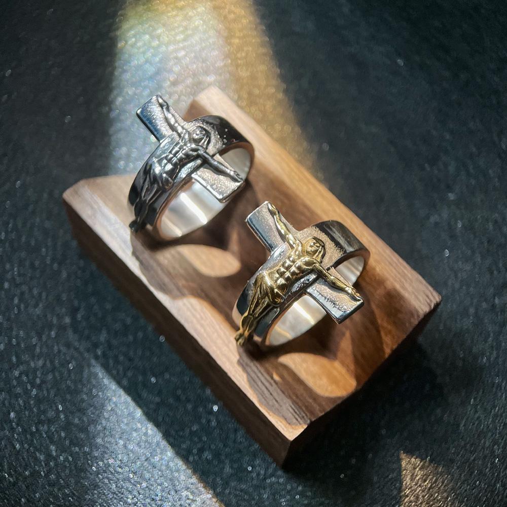 Retro Cross Jesus Stainless Steel Ring for Men & Women Antique Gothic Metal Ring Zircon Christian Accessories Blessing Gift
