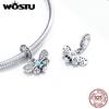 WOSTU Busy Bee 925 Sterling Silber Himmelblaue Emaille Biene Anhänger Charms für Original Damen Armbänder