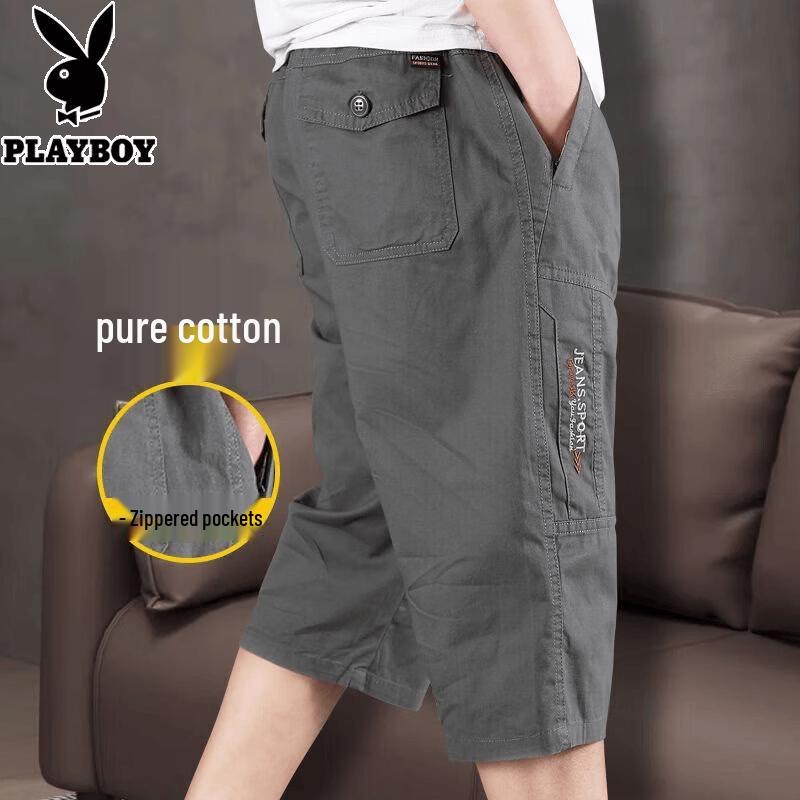 PLAYBOY Men s Casual Summer 3/4 Length Cargo Shorts 3XL темно серый