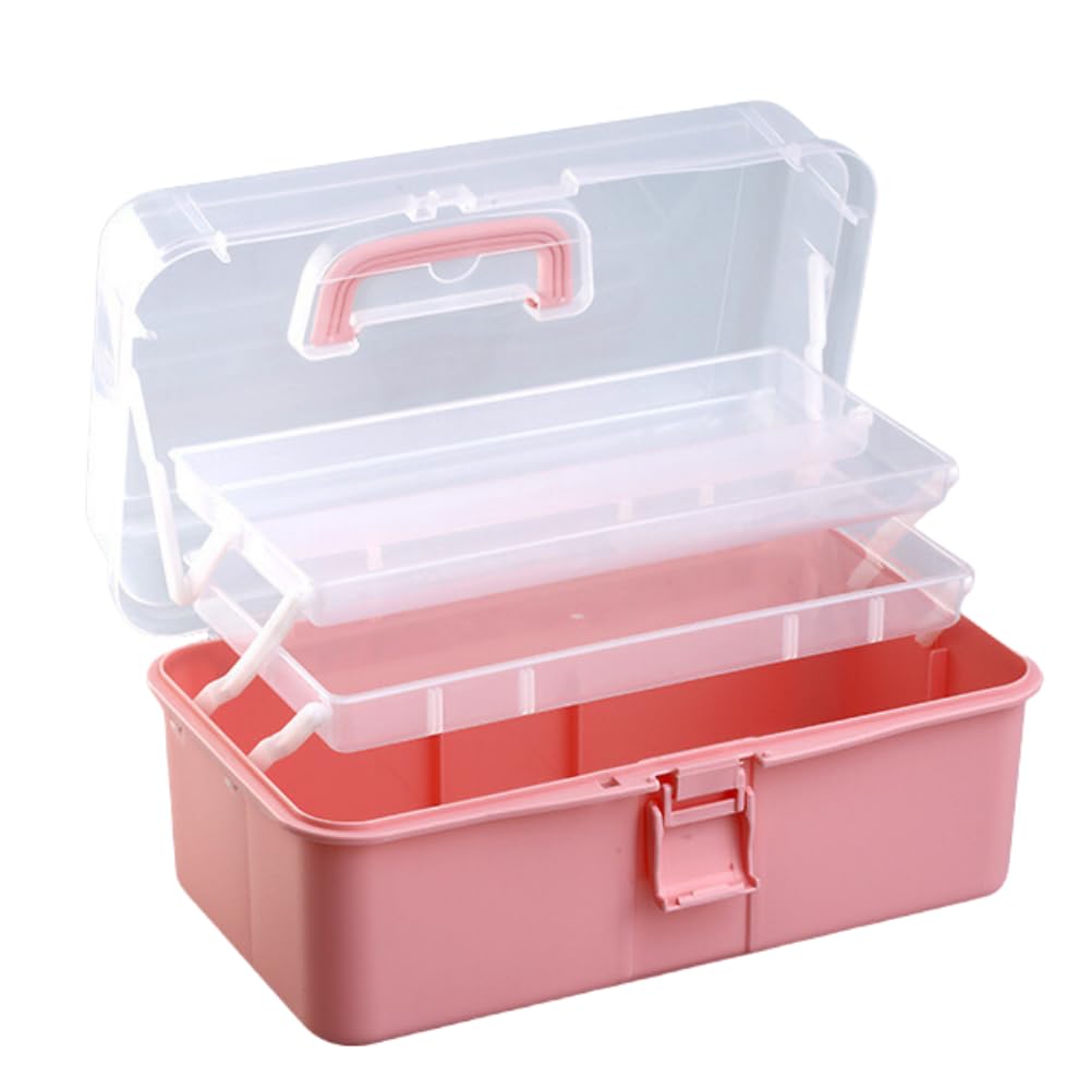 

ideamall Large Capacity Storage Holds Small Sewing with Handle Medium Toolbox, Box, Multifunctional, Foldable, 3-Tier, Tools, Items, Supplies, (Pink, розовый