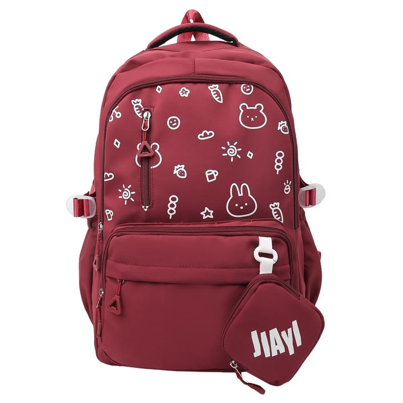 

Вместительный женский рюкзак с принтом, мультяшный школьный рюкзак для ученика средней школы с кошельком для монет красный