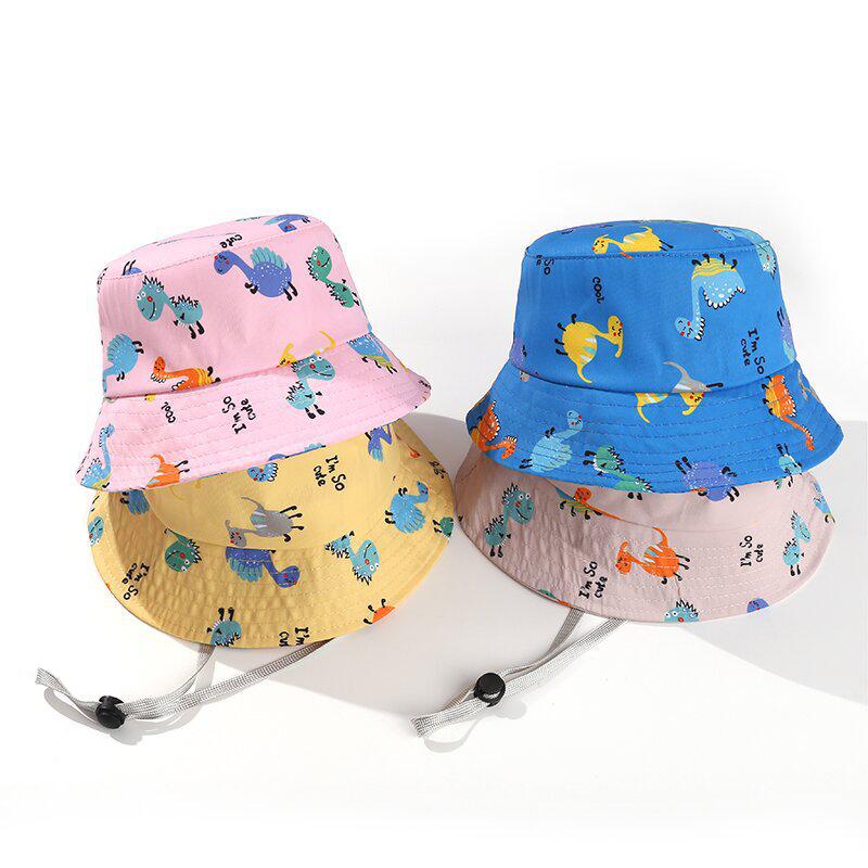 Cartoon Dinosaur Print Baby Bucket Hat Summer Outdoor Kids Boys Girls Sun Hat Cute Toddler Outdoor Beach Fisherman Cap
