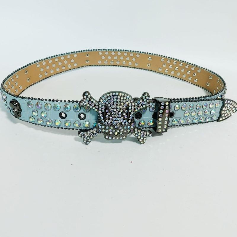 Harajuku Waist Belt Shinning Rhinestone Buckle Belts for Woman Men Rhinestone Skull Decor Waist Strap for Jeans Dress