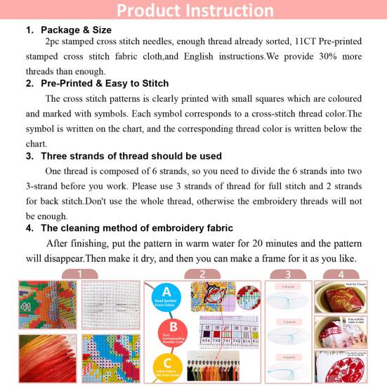 Embroidery Starter Kit for Beginners Cross Stitch Set with Floral Animal Landscape Patterns Pre-Printed Fabric Threads Needles Instructions DIY Craft