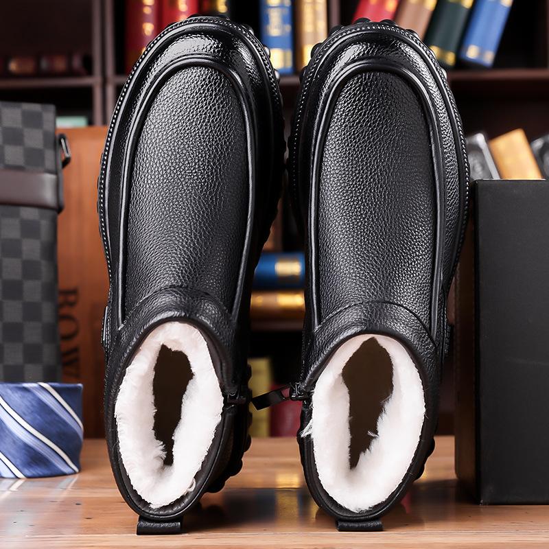 Winter New Men's High-top Shoes Leather Boots Men's Cotton Shoes Wool Velvet Warm Snow Boots Martin Boots Outdoor Leather Boots