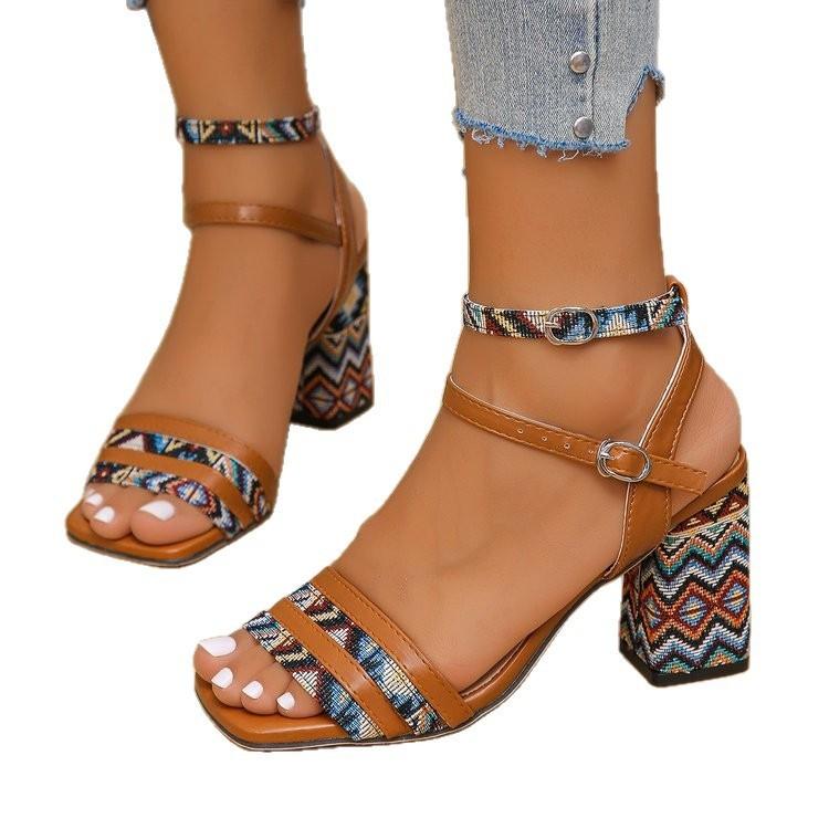 Roman Sandals For Women With Pu Material High Block Heel Summer Footwear For Casual Wear