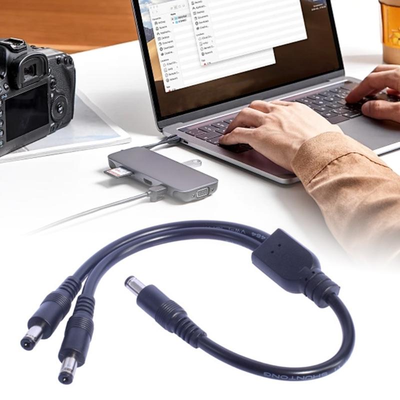 2 Output Power Supply Splitter Cord, 18AWG Male 5.5x2.5mm 5.5x2.1mm Splitter Cable for Security Cameras, LED Light