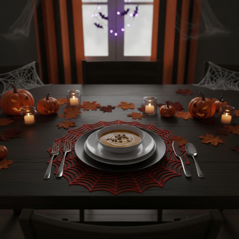 4PCS Non-slip Halloween Spider Web Placemat Hollow Out Tableware Heat-Insulating Mat Party