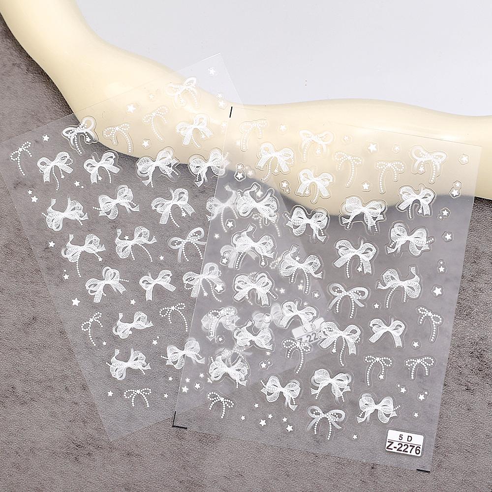 5D Relief Tüll Schleife Design Nagelkunst Aufkleber Selbstklebend DIY Weiße Schleife Abziehbilder Süß Cool Ins Maniküre Modellierungsdekorationen