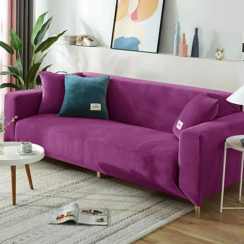 Solid Color Elastic Velvet Sofa Cover for Living Room All Inclusive Stretch 1/2/3/4 Corner L Sofa Slipcovers Cats Funda De Sofá