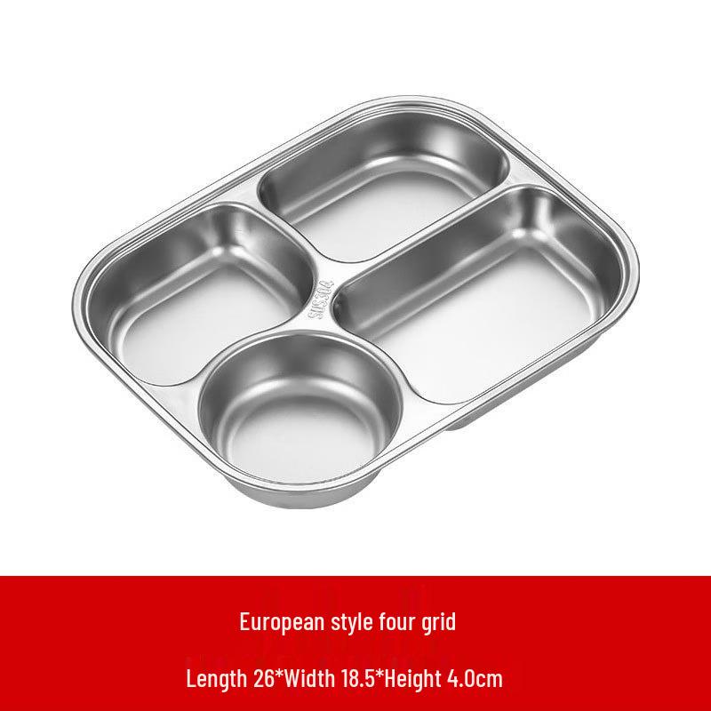 European Style 304 Stainless Steel Four-Compartment Meal Tray (10-Pack)